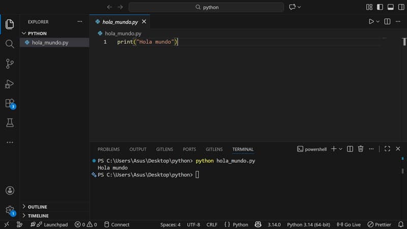 Ejecutando el programa Hola Mundo en Visual Studio Code img