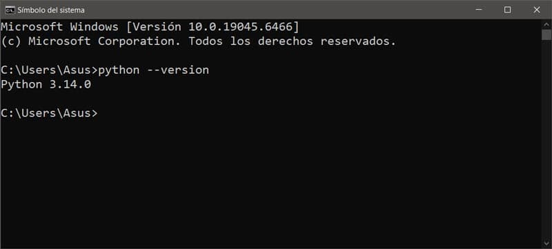 Terminal showing the installed Python version