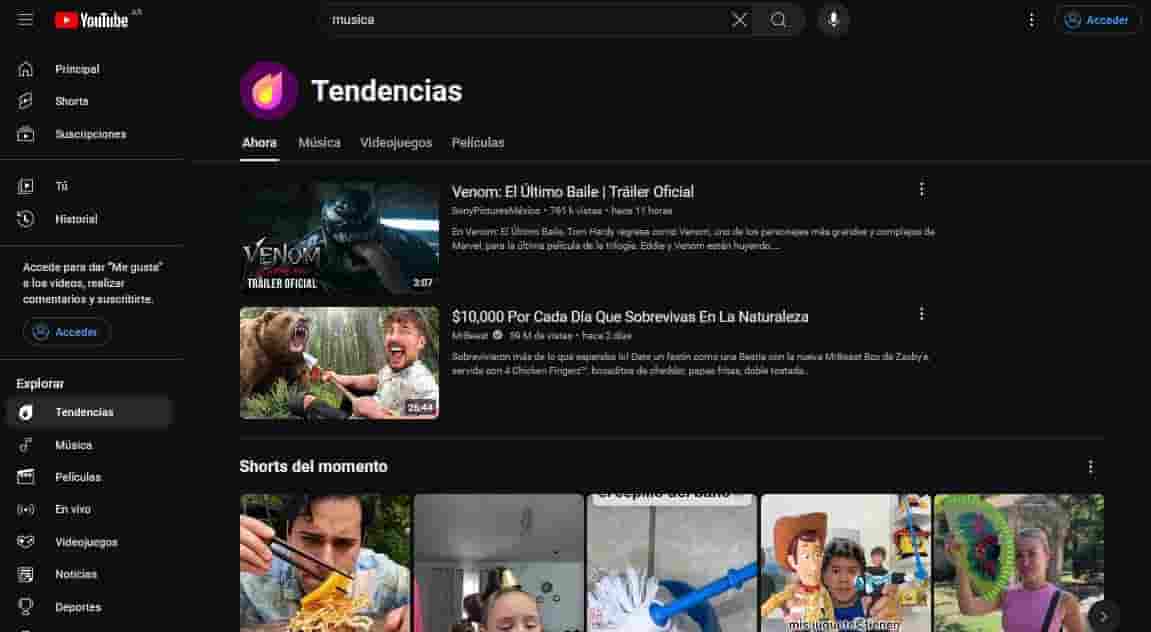 YouTube home web